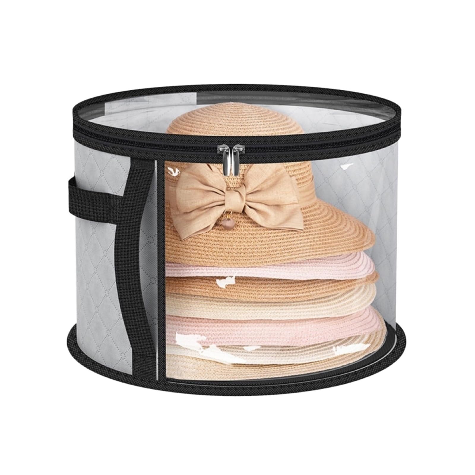 Cubo for Guardar Sombreros, Organizador de Ropa y Sombreros de Viaje, Bolsa Plegable de ala Redonda con asa y Ventana Transparente. para Dormitorio, Mudanza(Gray-2PCS)