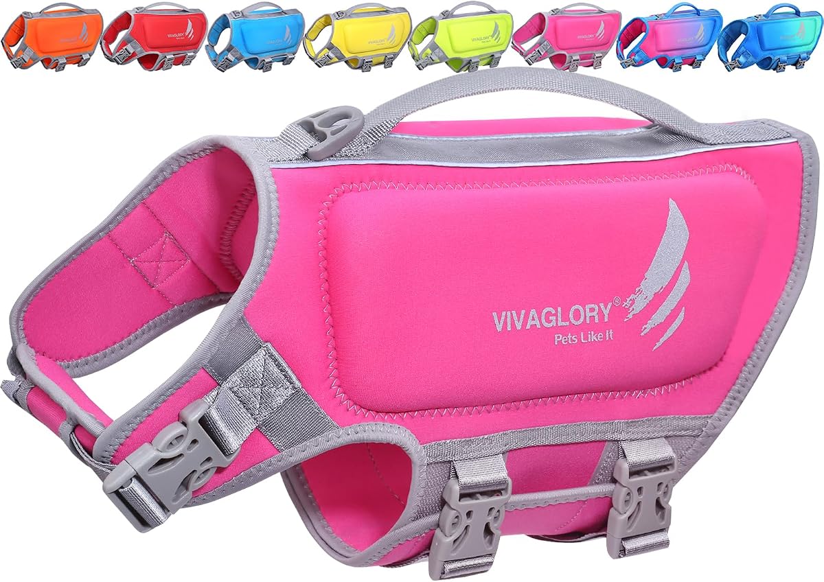 VIVAGLORY Dog Life Vest High Buoyancy Dog Swim Vest, S, Pink