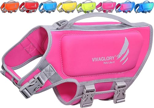 VIVAGLORY Dog Life Vest High Buoyancy Dog Swim Vest, S, Pink | Life Jacket with Handle & Leash Ring for Boating & Swimming, Sturdy High Visibility for Cat Doggy Puppy