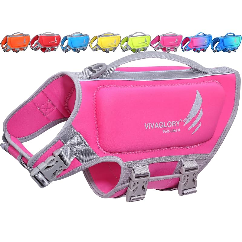 Colete salva-vidas para cães VIVAGLORY em neoprene com camadas flutuantes, tamanho S (48,26–55,88 cm)