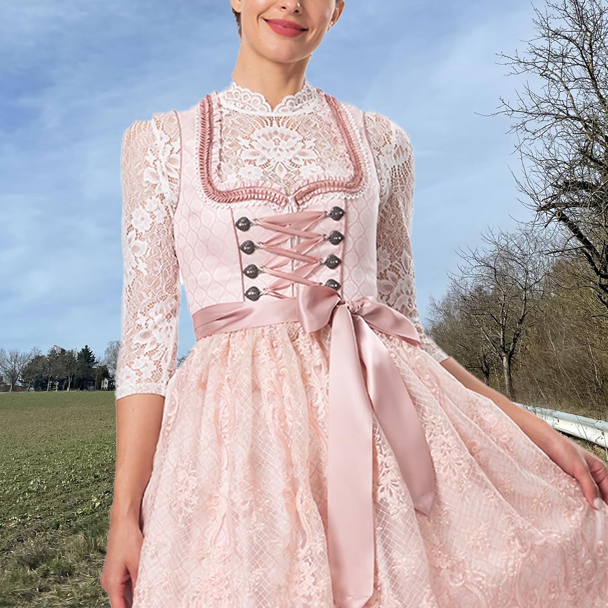Dirndlbluse Spitze Hochgeschlossen Dirndl Bluse Damen Langarm