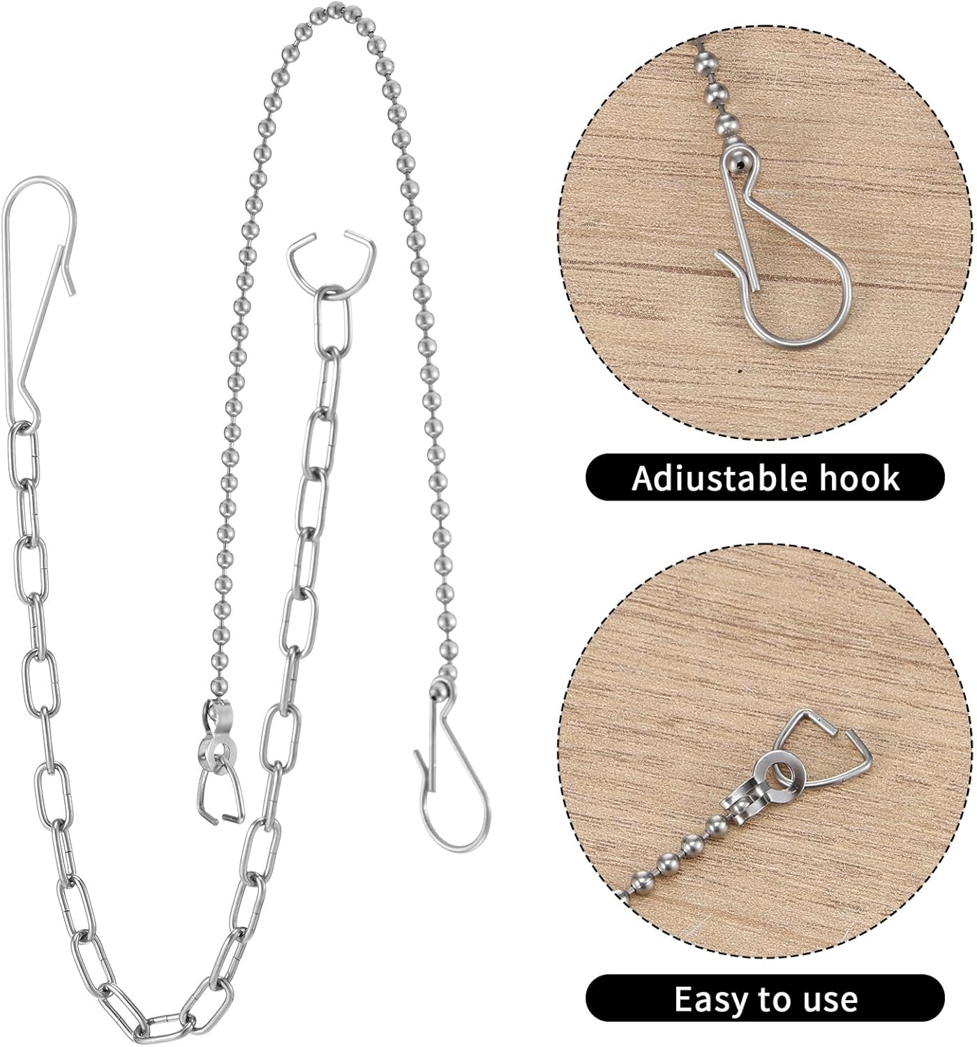 9 Pcs Toilet Handle Beaded Chains Toilet Flapper Chain with Hook and Ring Universal Stainless Steel Flapper Lift Chain Replacement Kit for Most Flappers, Silver 9.8/10.2 Inch