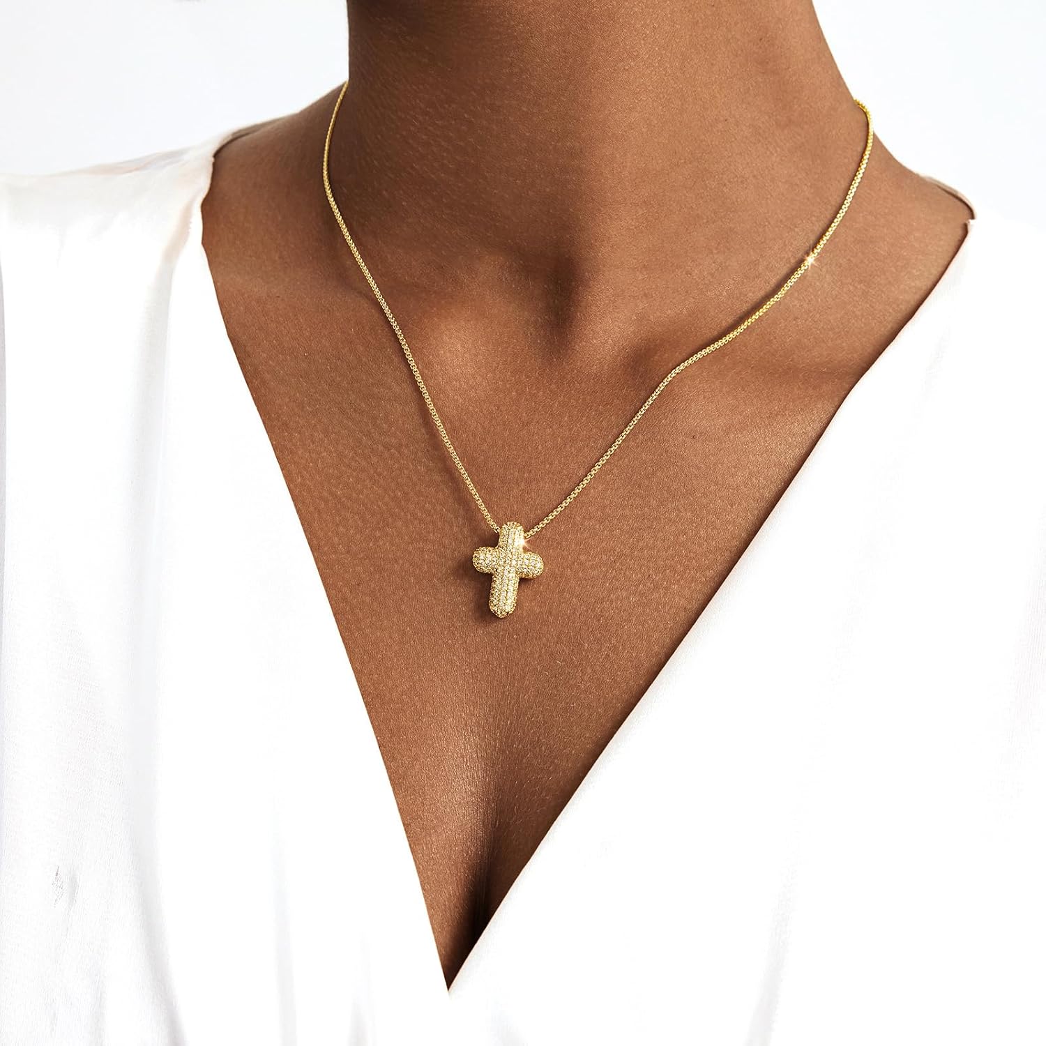 Partm Gold Cross Necklace for Women 14K Plated Dainty Pendant Cross Chain Faith Crucifix Choker Baptism Necklace for Women Trendy Religious Jewelry Hypoallergenic - Image 8
