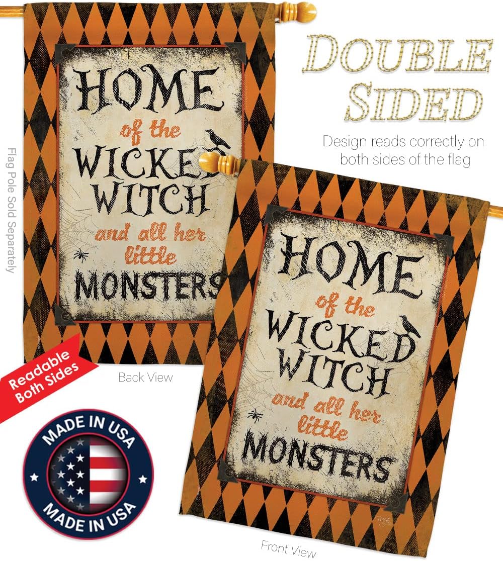 Wicked Home House Flag - Pack Fall Halloween Witch Trick or Treat Spooky Night Black Cat Season Autumntime Pumpkin USA Vintage Applique - Banner Small Garden Yard Gift Double-Sided Made In 28 X 40