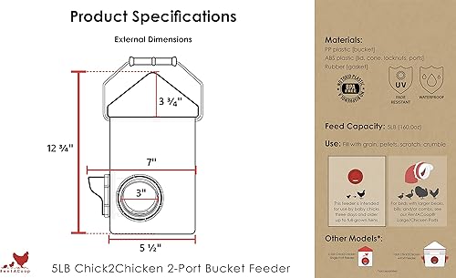 Vista 11 de RentACoop Chick2Chicken - Alimentador de 4 puertos sin BPA de 10 libras, incluye cono anti-gallina, cubierta de puerto deslizante y tapa, apto
