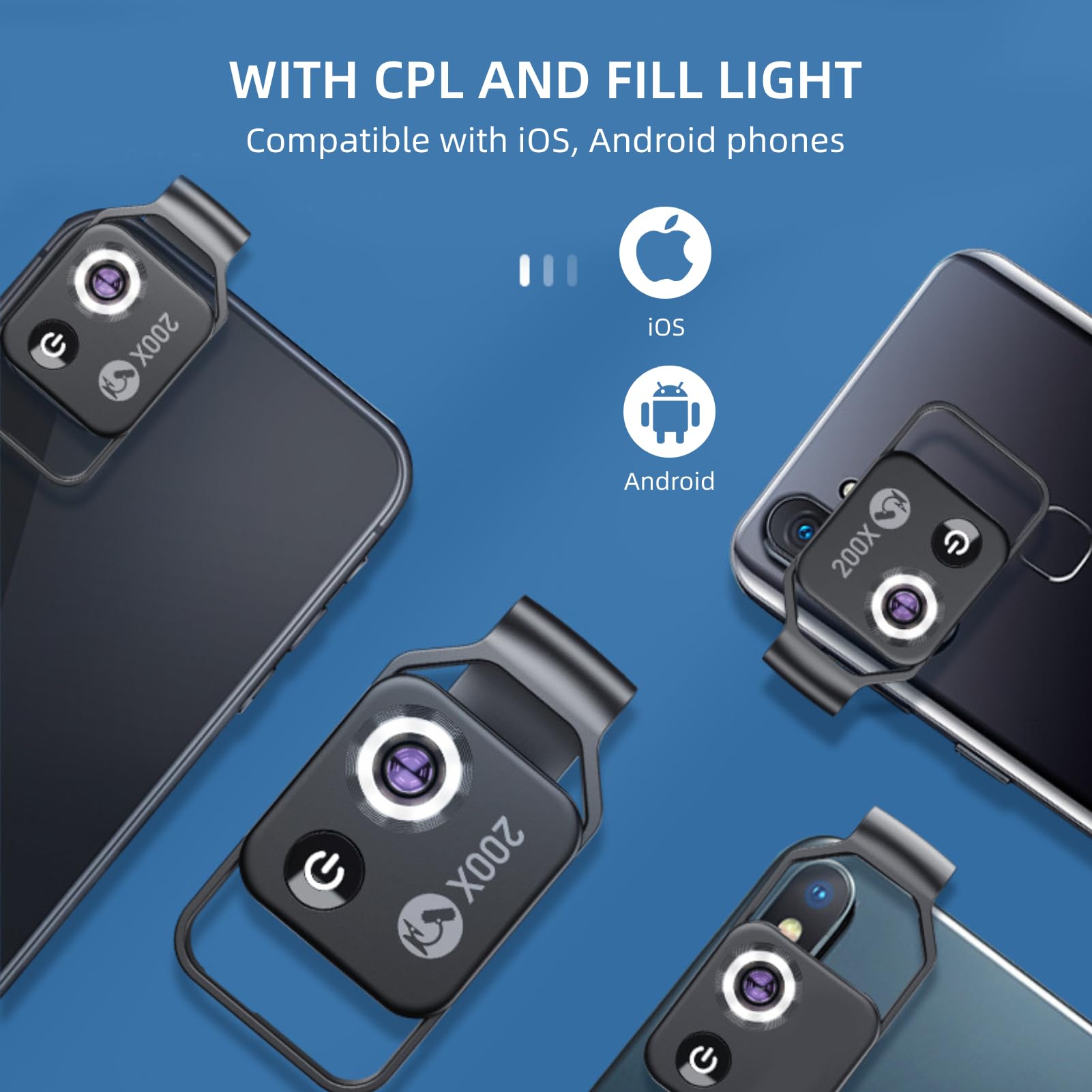 Yunseity 200X Telefonmikroskop, Taschenmikrofon, Kameraobjektivbefestigung mit Universalclip, CPL-Objektiv Eingebettet, für, Android 99% Smartphones(Schwarz)