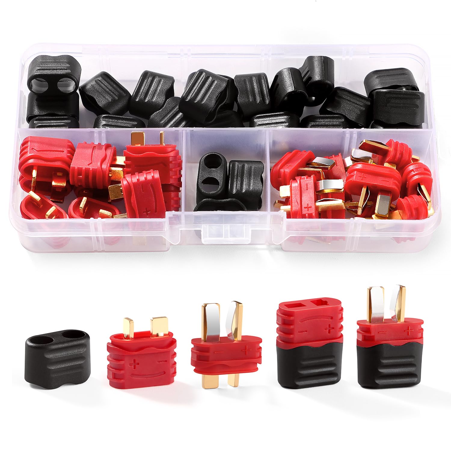 YIXISI 10 Pairs Non-Slip T Male Female Plug Connectors Adapter with Sheath, T-Plug Connectors, Deans Ultra Plugs, for RC Lipo Battery Cable Drone