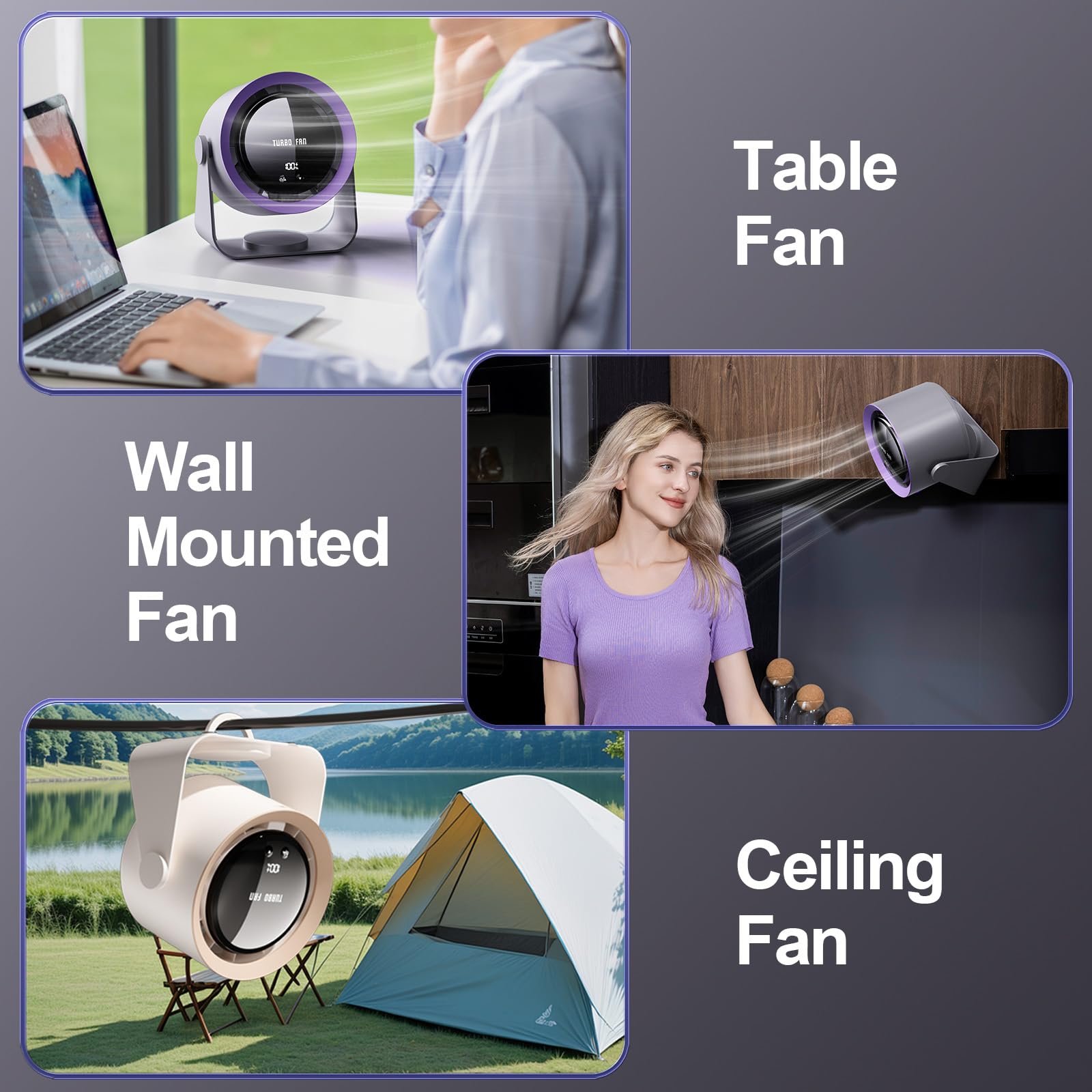 Ventilador de escritorio portátil recargable de 5400 mAh, ventilador de mesa ajustable de 100 velocidades con pantalla digital para dormitorio, comedor, sala de estar, hogar, oficina, al aire 7