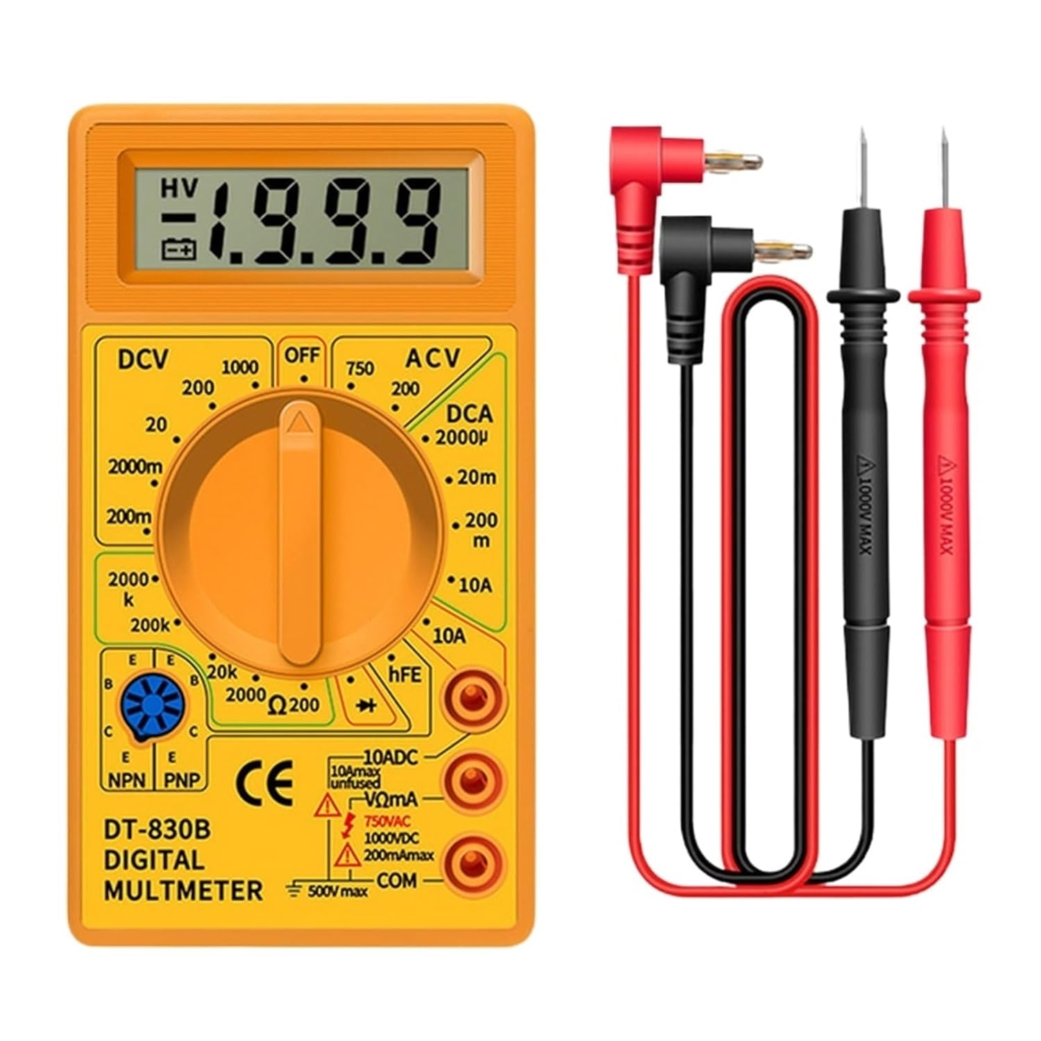 DT830B AC/DC Digital Multimeter 750/1000V Voltmeter Ammeter Ohm Tester Handheld Meter Digital Multimeter(DT830B Black)