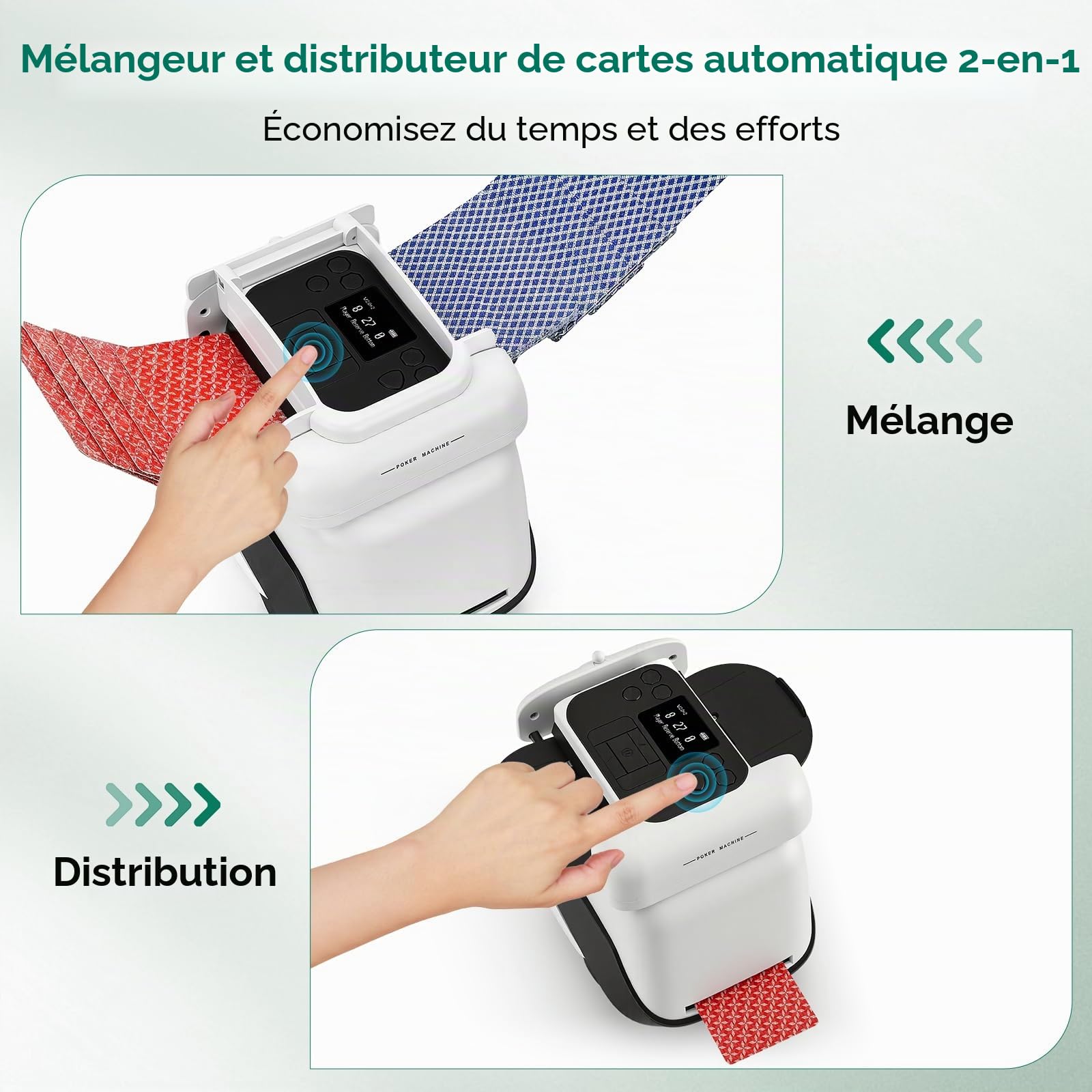 Mélangeur de cartes avec distribution, rotation à 360° pour 1 à 4 jeux, mélangeur et distributeur automatique de cartes Pour 2 à 8 joueurs, avec 4 télécommandes, rechargeable, silencieux pour le poker