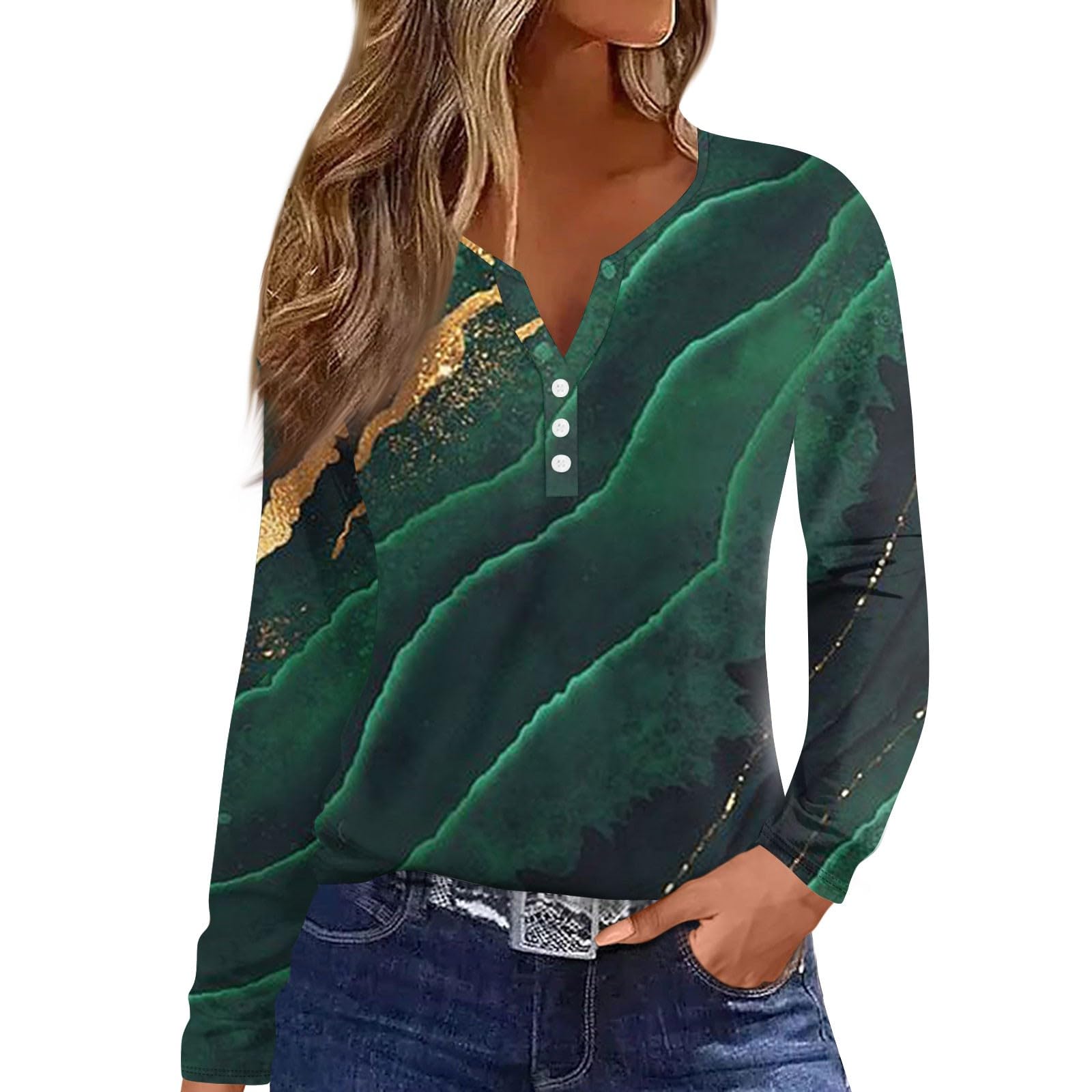 TIMEMEANShort Sleeved Top Casual Cool Crop Spring Basketball Crew Nec Buttons Plain Baggy Cotton Tops Dark Green