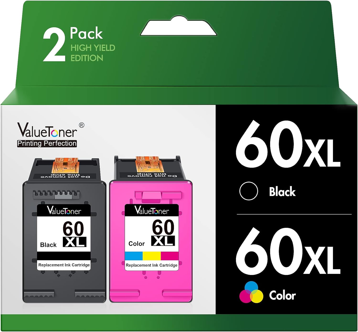 Valuetoner Remanufactured 60XL Ink Cartridge Replacement for HP 60 Ink Cartridge Combo Pack Color and Black 60XL High Yield for PhotoSmart D110 C4680C Deskjet D2680 F2430 Envy 110 120 Printer (2 Pack)