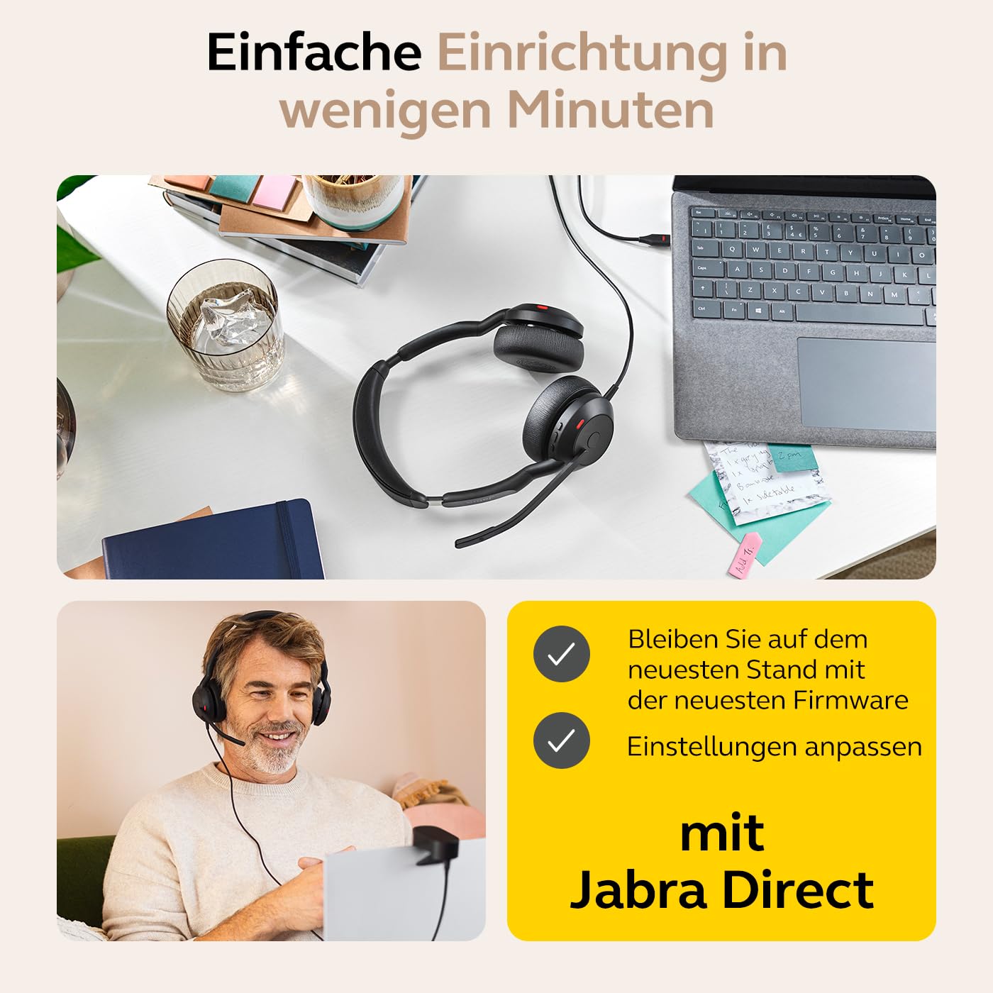 Jabra Evolve2 50 - USB-A/USB-C - schnurgebundenes Dual Headset Zertifiziert für Microsoft Teams