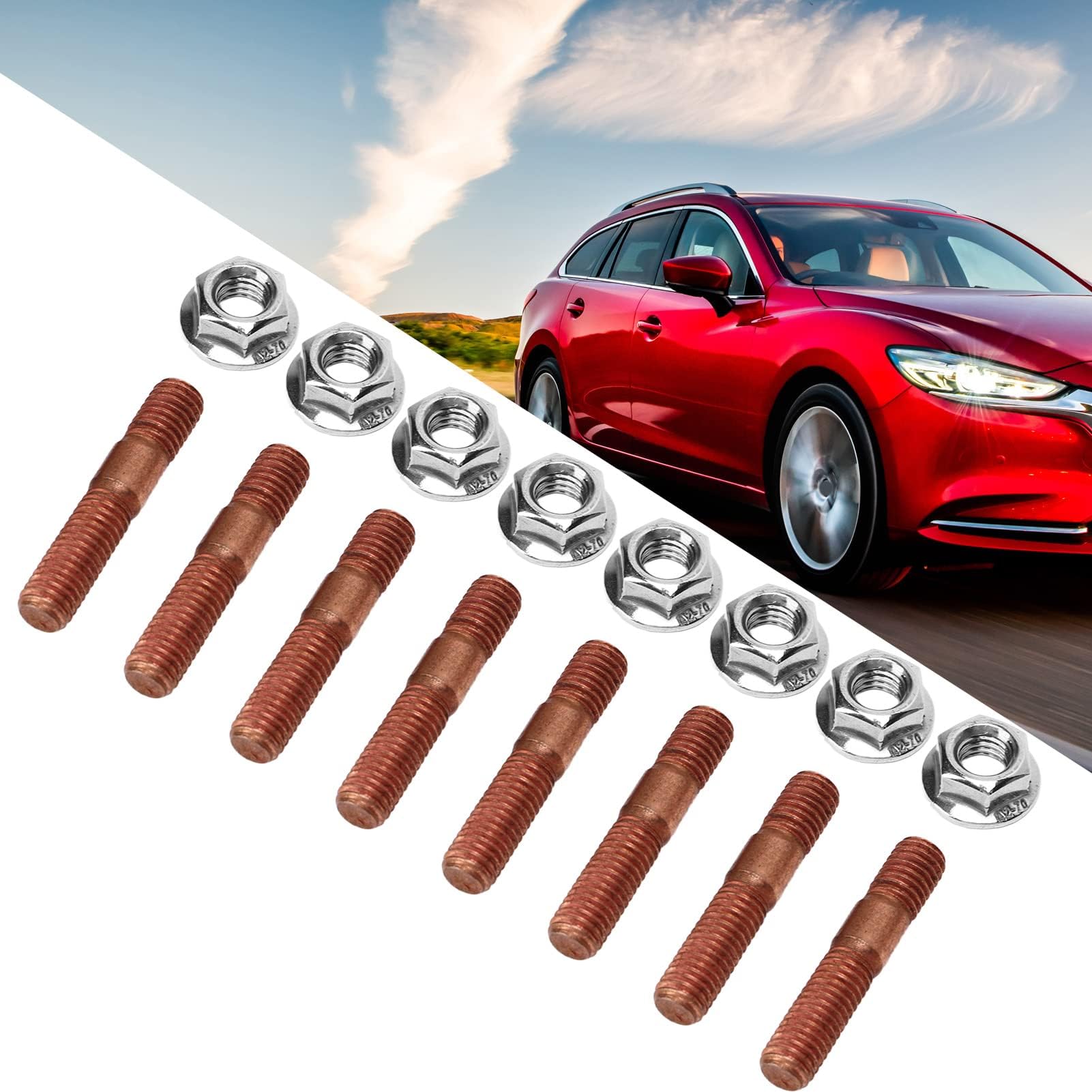 Kit de Goujons Allongés pour Collecteur D'admission, 8 Pièces M8 1,25 Kit de Goujons Turbo Filetés 8 Mm en Alliage Métallique Résistant à la Haute Pression pour Collecteur D'échappement