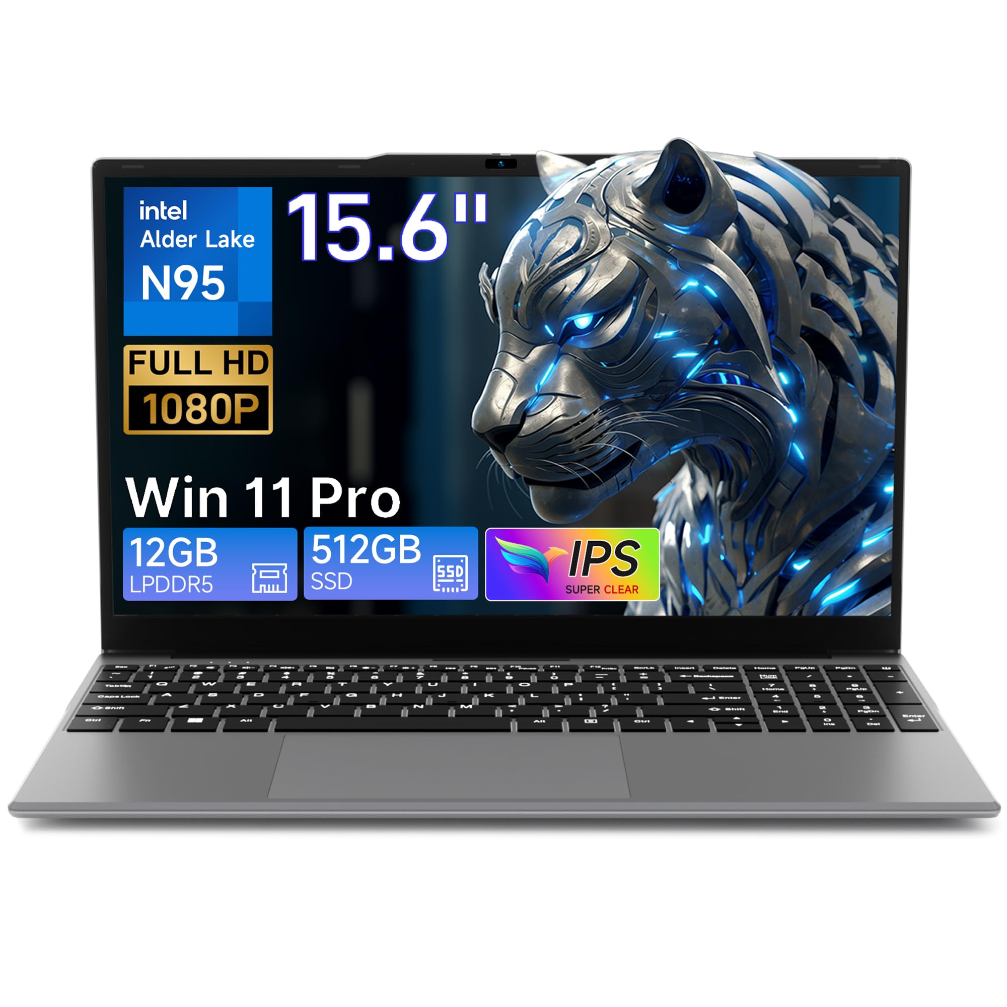 BMAX PC Portatile 15,6 Pollici N95 CPU (Fino a 3,4GHz) 512GB SSD 12GB LPDDR5 Computer Portatile Espandi a 1TB Win 11 Pro Notebook, USB3.2x2, BT5.0, WiFi5 IPS FHD Laptop con Film per Tastiera Italiana