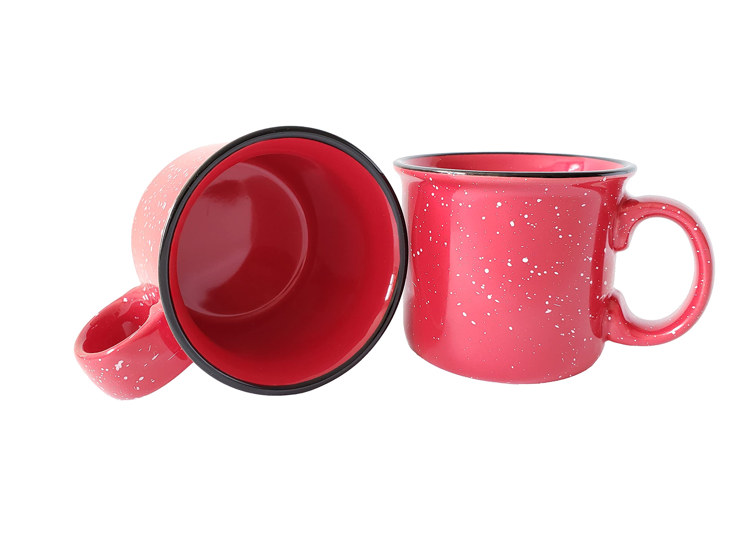 Taza de cerámica (4 unidades, 4 unidades), color rojo con acabado moteado, duradero y de pared gruesa para acampar al aire libre o el hogar