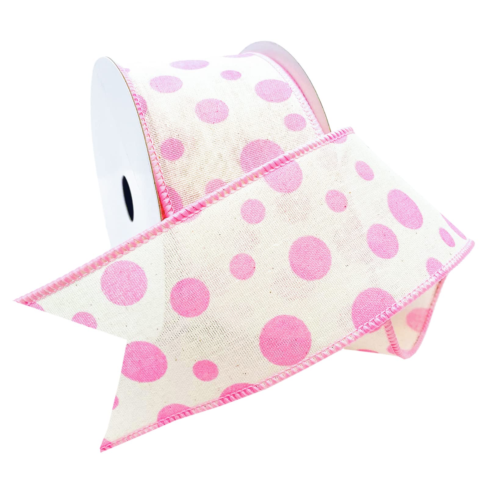 Ruban à pois rose pour décoration de baptême et emballages cadeaux
