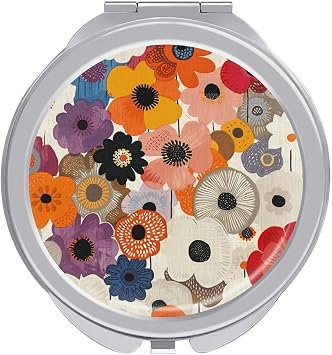 Oval Flower Pattern Makeup Mirror Small Portable Folding Makeup Mirror Vanity Mirror for Camping,Home,Office, Good for Gift