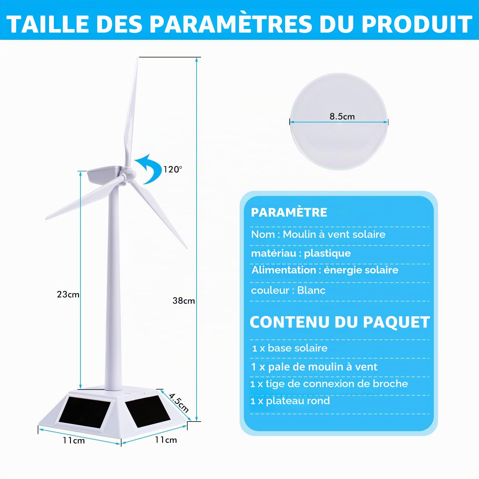 Jadeshay Mini Eolienne Modèle de Moulin à Vent à Énergie Solaire Kit Assemblé Modèle de Moulin à Vent à Énergie Solaire de Bureau pour Outil D'enseignement des Sciences