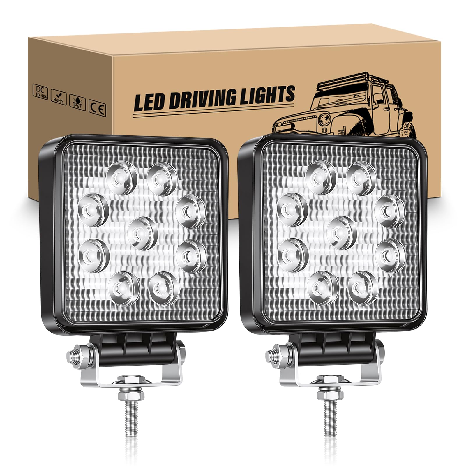 RIGIDON 2 Pcs Redondo Focos Led Tractor, 4 pulgadas 27W faros trabajo Spotlights Luz de Niebla 12V 24V 6000K IP67 impermeable para 4x4 Off Road Coche Camión Moto ATV UTV SUV 4WD Barco — view 14