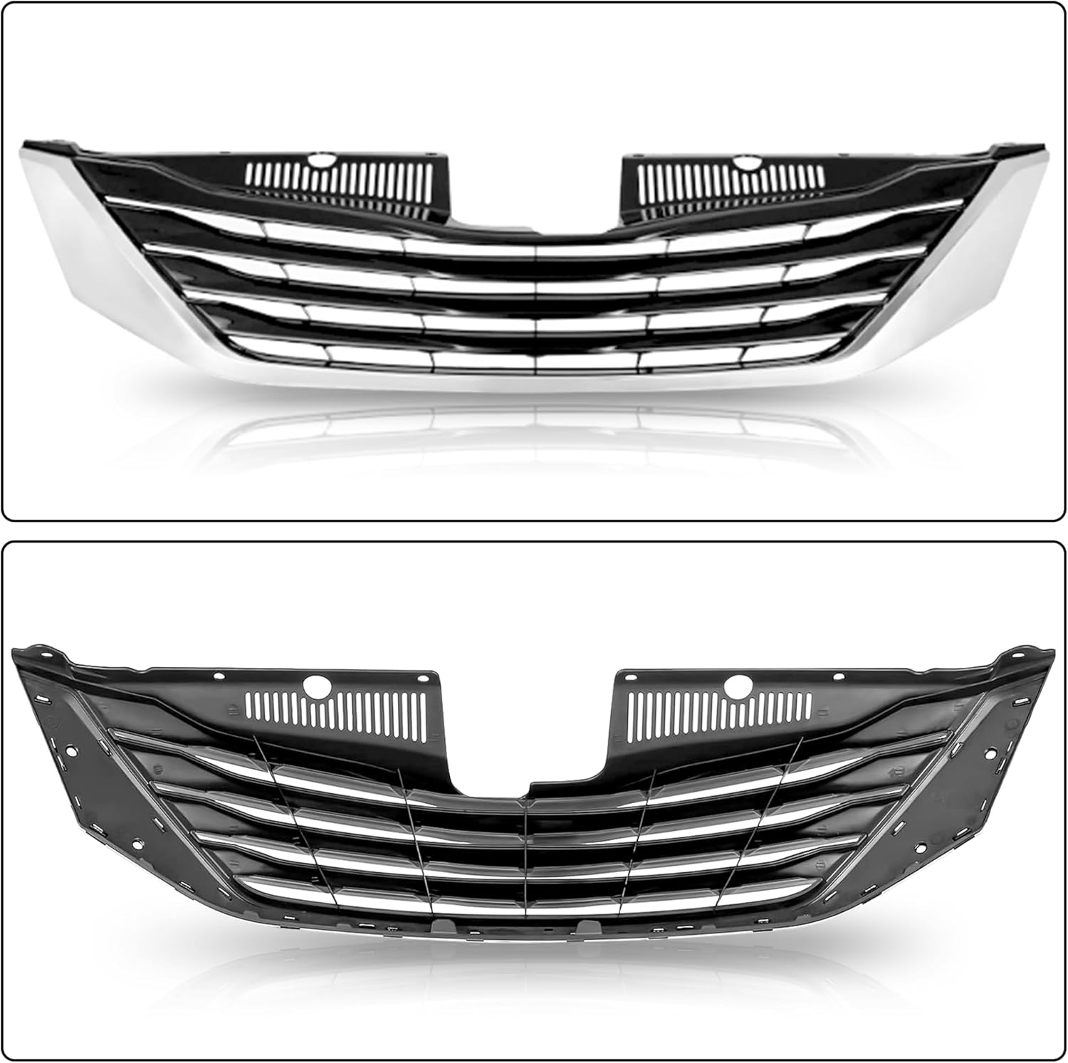 Partsflow Front Upper Grille Grill Chrome Shell Black Compatible with 2011 2012 2013 2014 2015 2016 2017 Toyota Sienna 5310108080