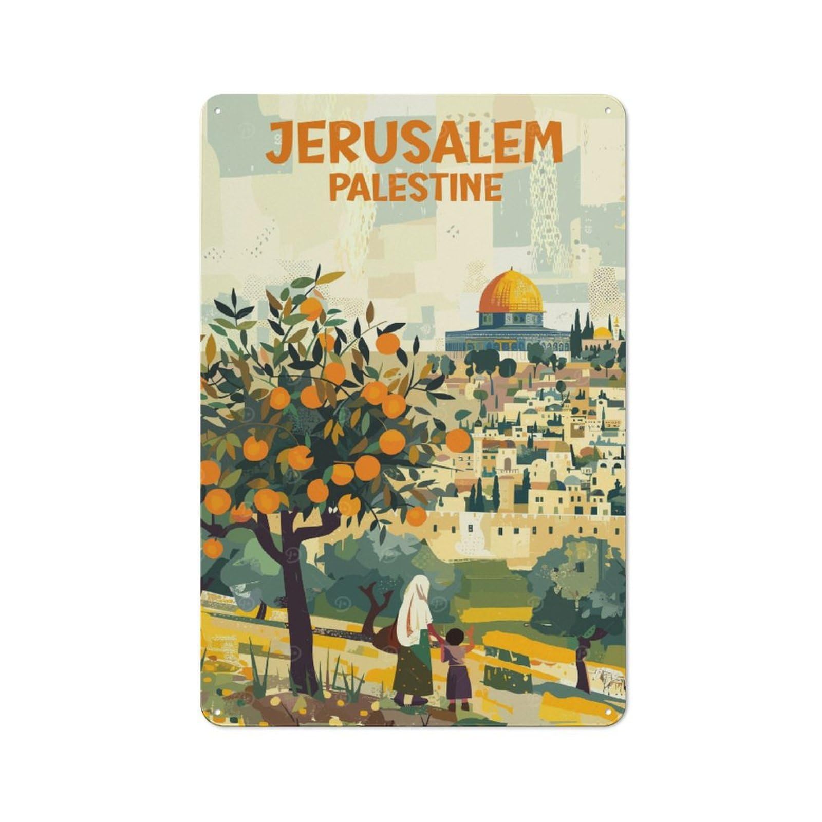 Junmoney Style-10 Metal Plaque 30X20cm With Jerusalem Travel Poster For Garage Wall, Retro Decor, For Themed Interiors In Garages And Workshops