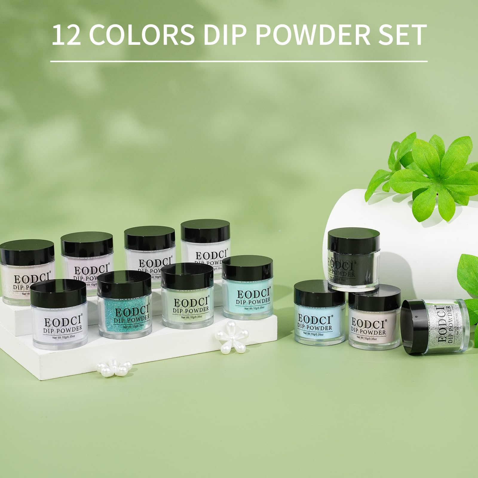 EODCI Juego de polvo para inmersión de uñas, 12 colores, arte de uñas de San Valentín, principiante, salón de manicura, bricolaje, hogar, verde, gris, verde oscuro, morado claro, no requiere lámpara