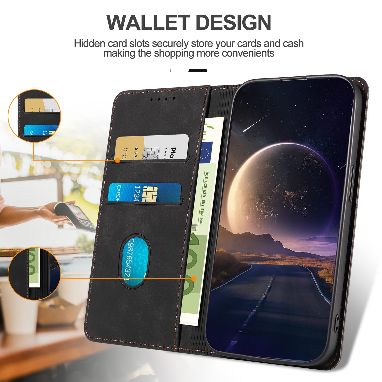 Coque pour Samsung Galaxy A32 4G, Etui Protection Housse en Cuir PU [Porte Cartes], Antichoc Portefeuille Étui à Rabat Flip Case pour Samsung A32 4G (Noir) - 4