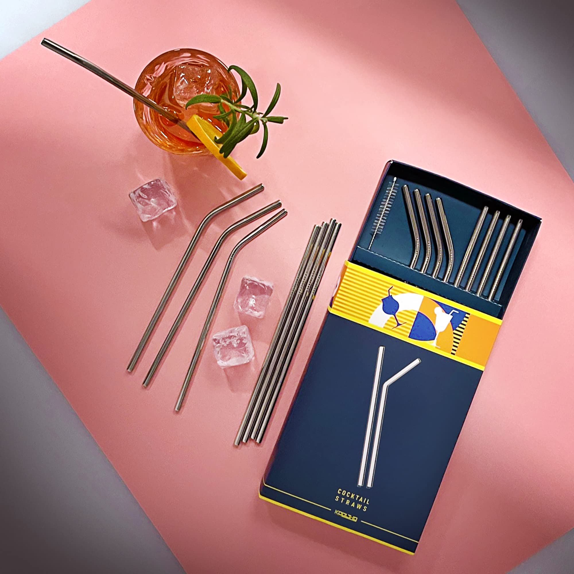 Bremermann Set 8 Cannucce Cocktail In Acciaio Inox 26,5 Cm - Dritte E Curve Con Spazzole, Riutilizzabili