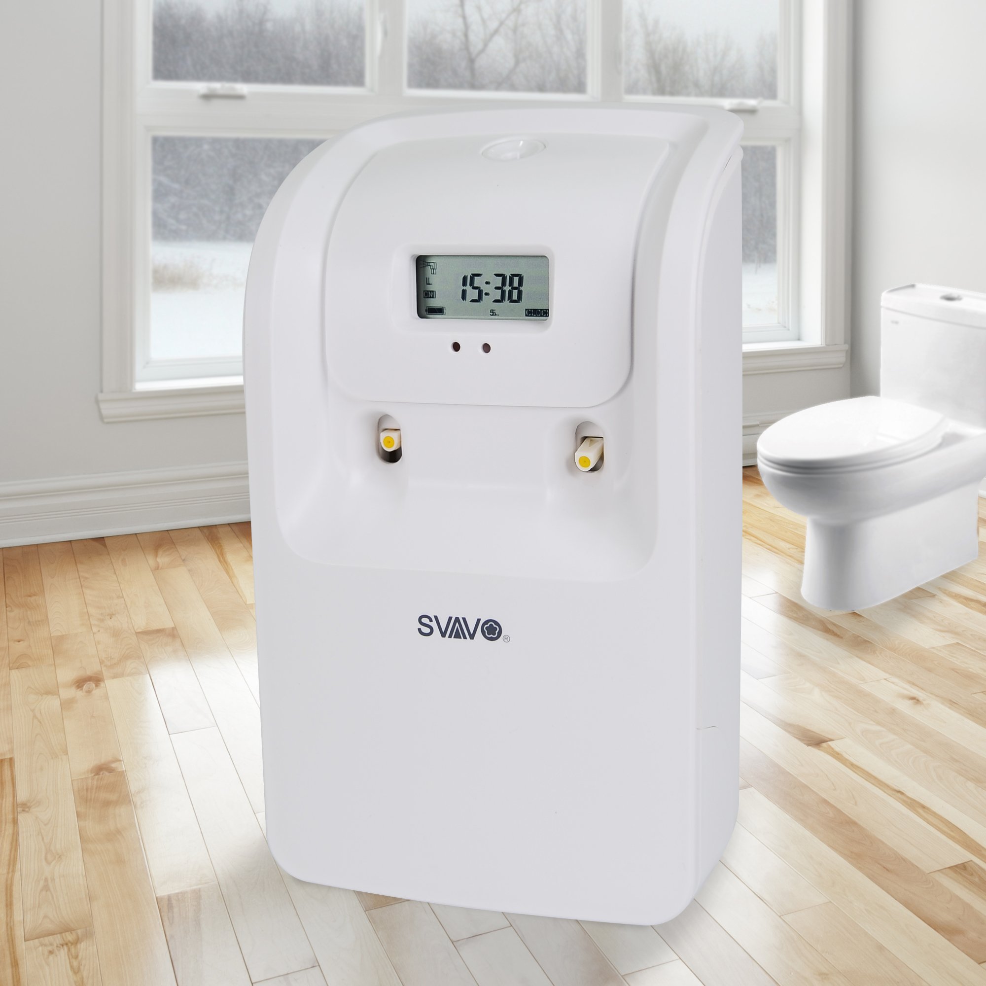 SVAVO Automatic Air Freshener Dispenser - LCD Display, Timer, Dual Can, Auto Fragrance Dispenser Programmable Aerosol Spray Perfume Dispenser for Bathroom, Hotel, Office, Commercial Place