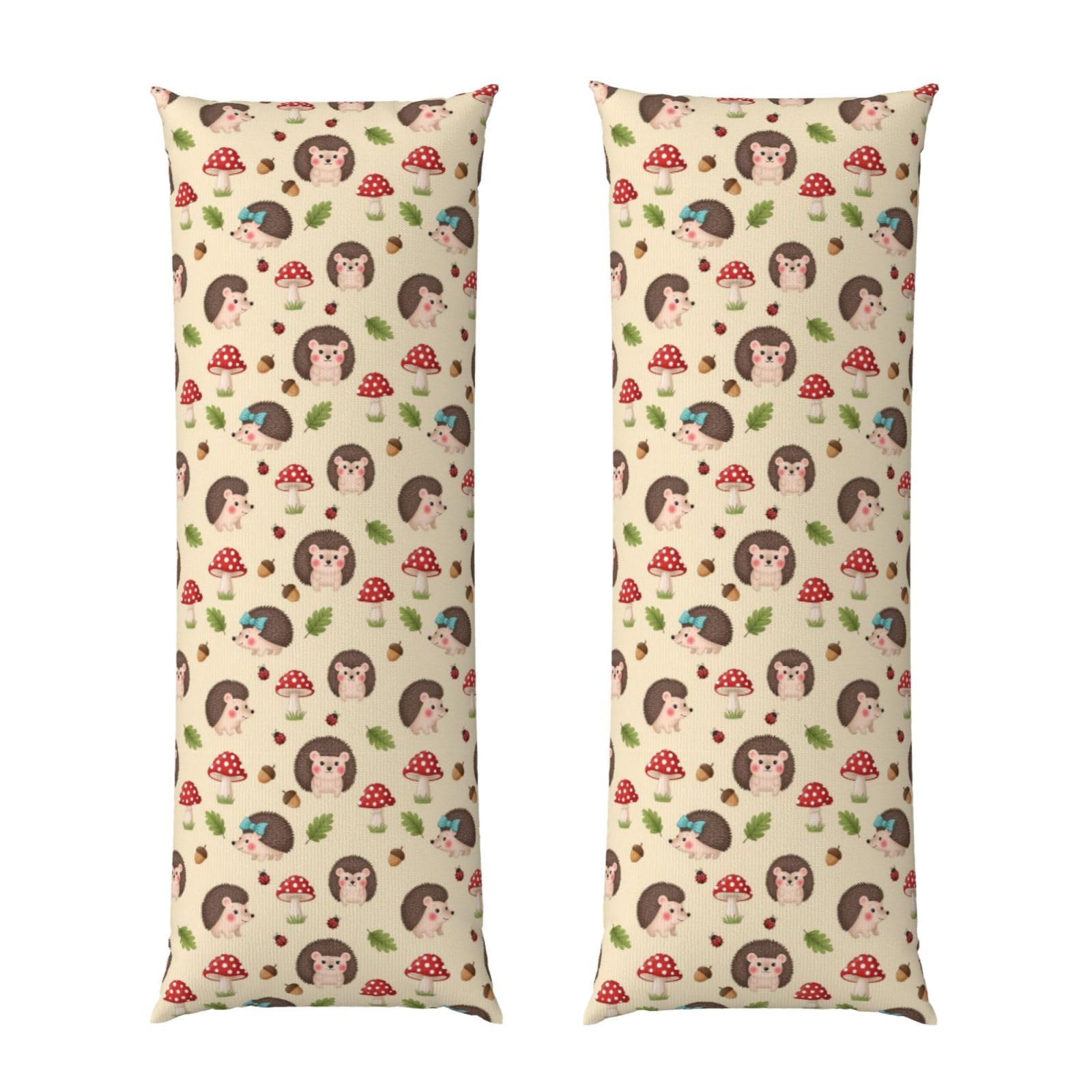 Body Pillow Protector Cover 20x54, Cute Baby Hedgehog and Mushrooms, Breathable Ultra Soft Pillowcase with Zipper, Wrinkle Shrinkage Fade Resistant for Bed Couch