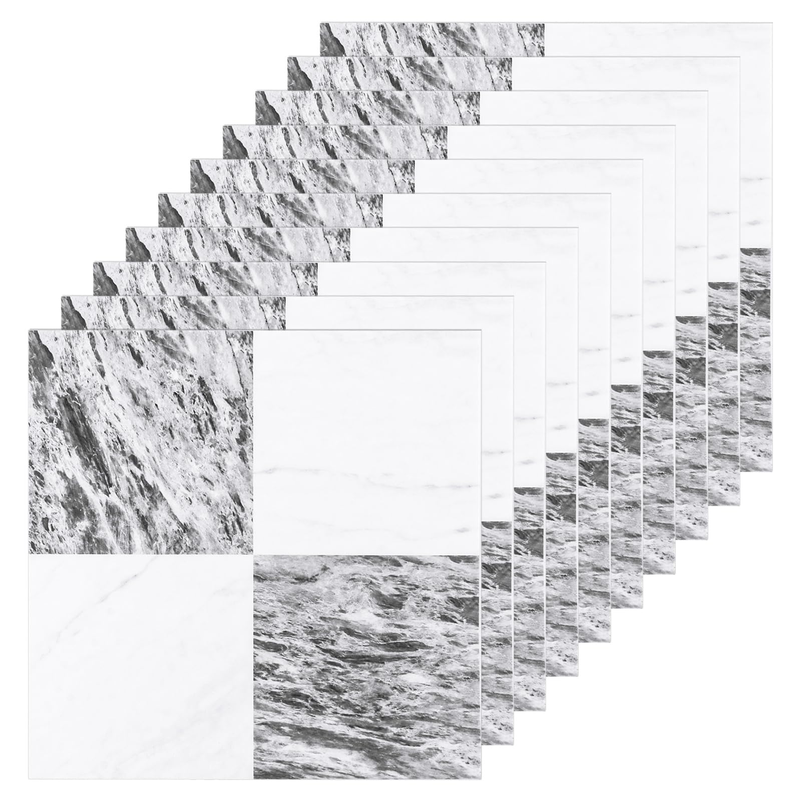 CYEER 20Pcs White and Grey Vinyl Floor Tiles Self Adhesive, 30x 30cm Peel and Stick Marble Effect Self Adhesive Floor Tiles, Waterproof Vinyl Flooring Stick On Bathroom Kitchen Living Room