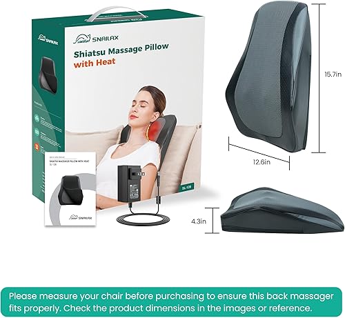 Miniatura 9 de Snailax Masajeador de espalda para dolor de espalda, tejido profundo, masajeador Shiatsu con calor, almohada de masaje de amasamiento 3D para
