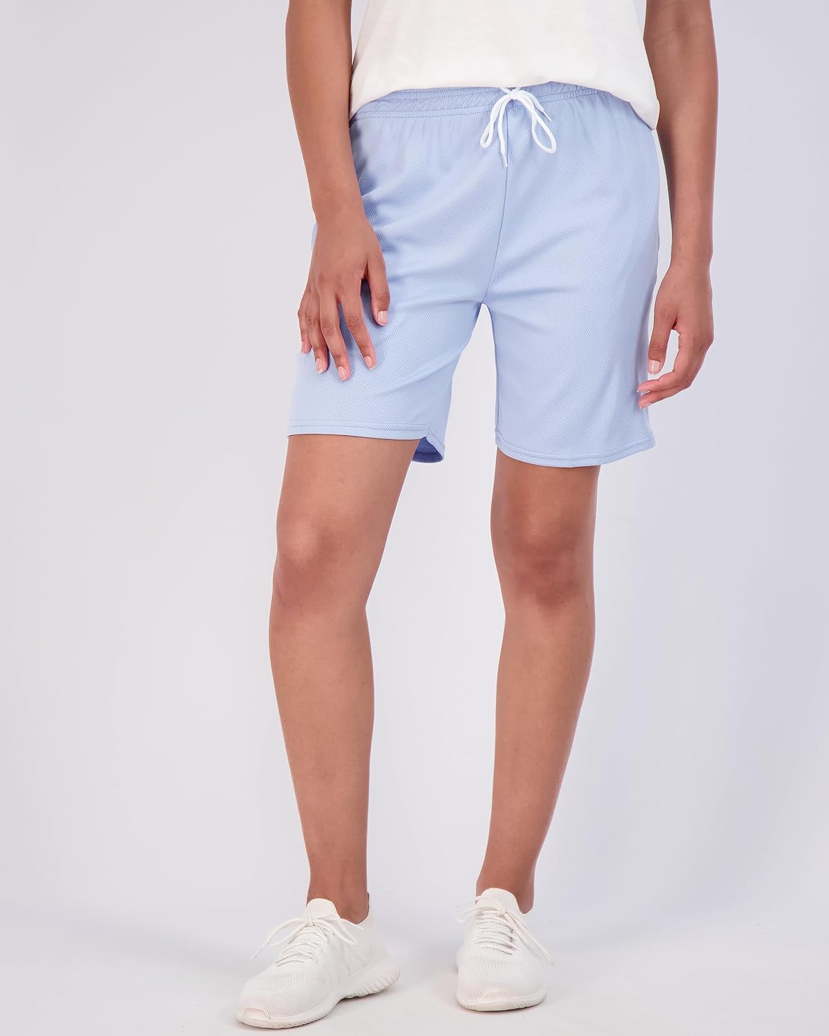 Real Essentials 4-Pack: Women's 7" Mesh Quick-Dry Bermuda Active Athletic Long Shorts with Pockets (Available in Plus Size)