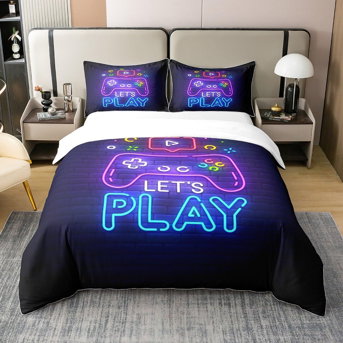 Housse de couette gaming 140x200 en coton avec sa parure de lit manette