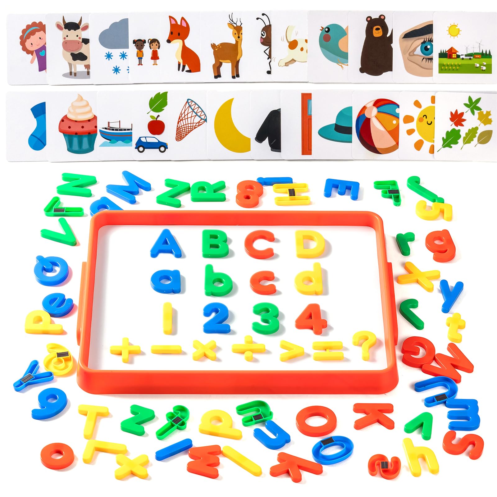 Red Magnetic Tray with 95 Magnetic Letters &amp; 36 Alphabet Flash Cards