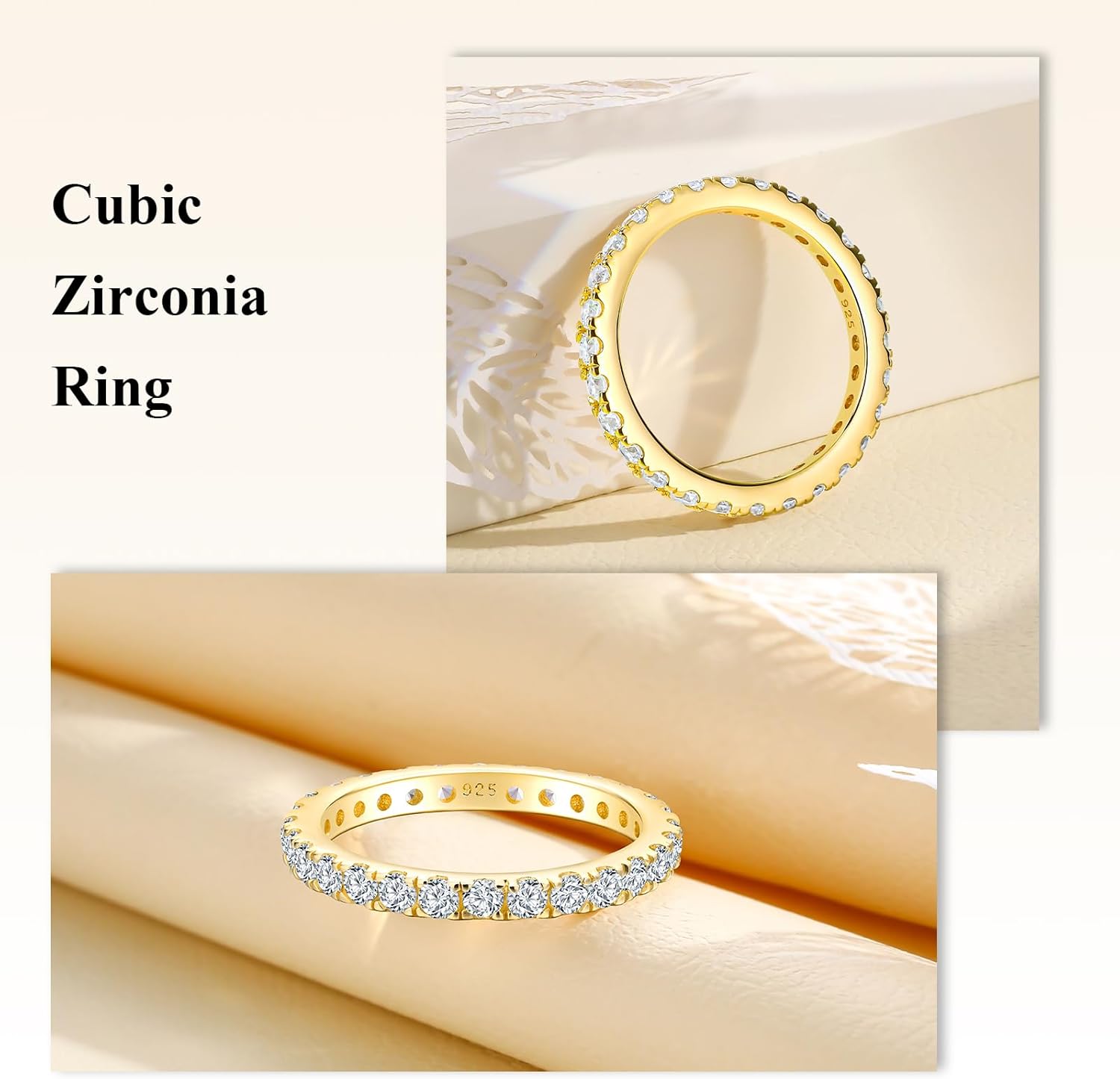 Full Eternity Band 2.4mm Wide Sterling Silver or Gold Color Stackable Birthstone and CZ Anniversary Bands Wedding Ring for Men Women, Comfort fit and Hypoallergenic