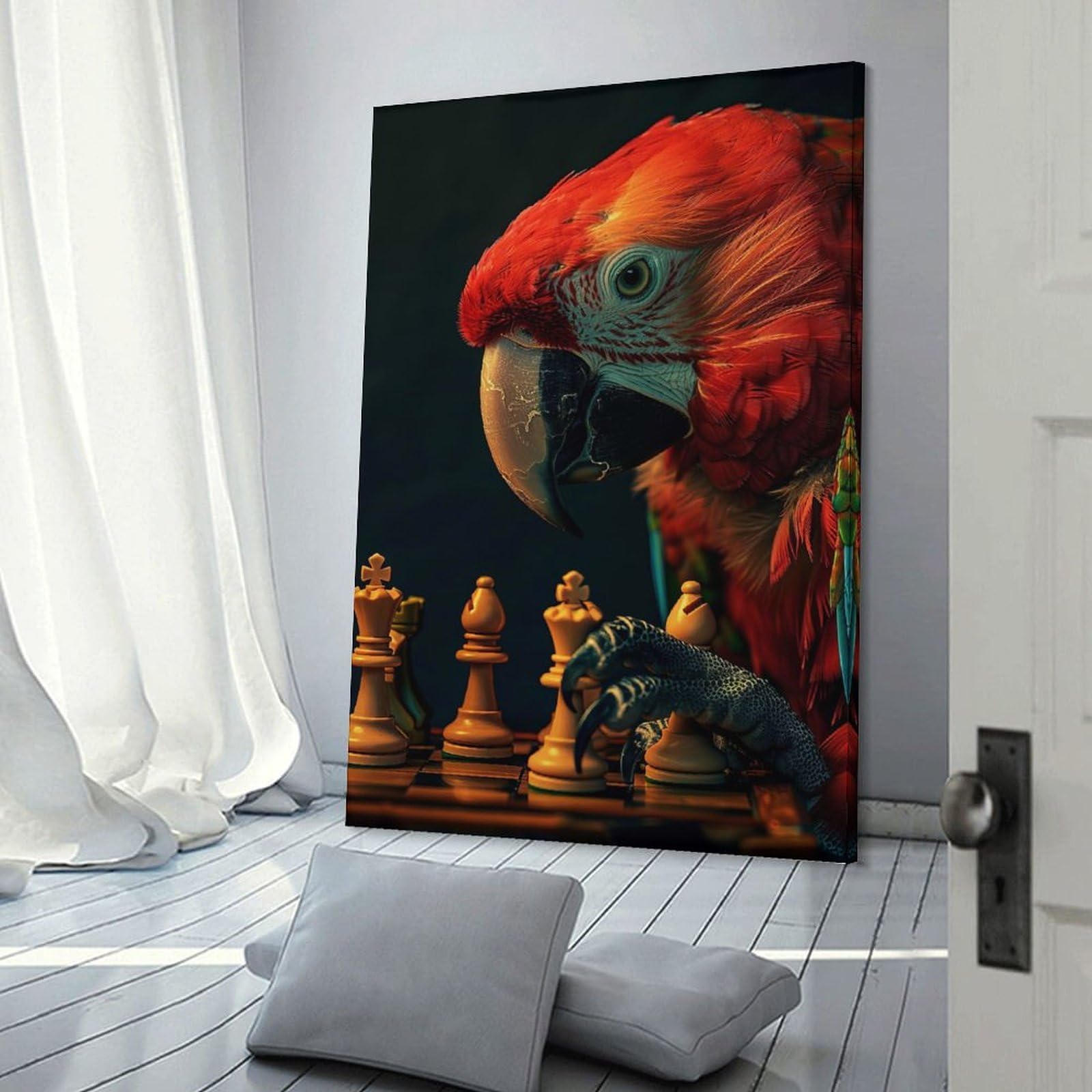 Junmoney Parrot Chess Wall Art Print, 24x36inch(60x90cm), for Office, Study Or Home Workspace, Decorative Artwork for Productive Spaces