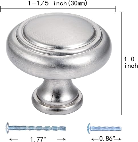 Miniatura 2 de YCSJ Paquete de 10 pomos redondos de níquel cepillado para gabinetes de cocina, perillas de níquel de 1-15 pulgadas de diámetro para gabinetes,