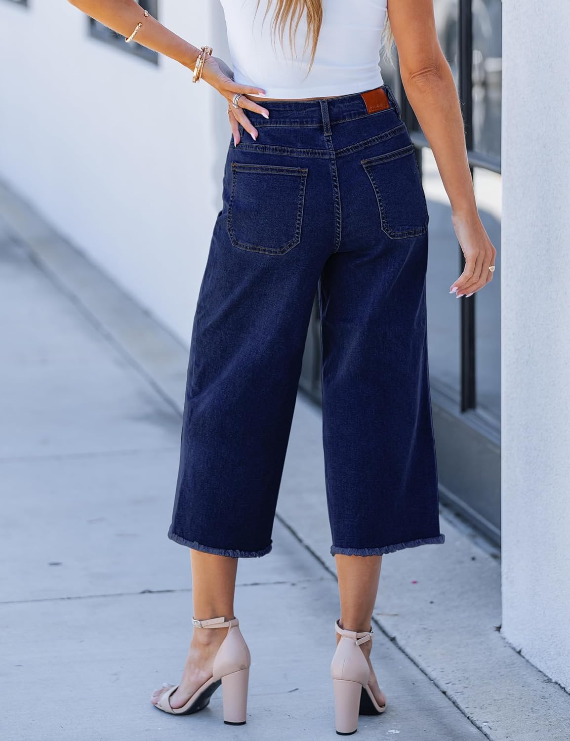 luvamia Women's Wide Leg High Waisted Cropped Capri Jeans - Image 3