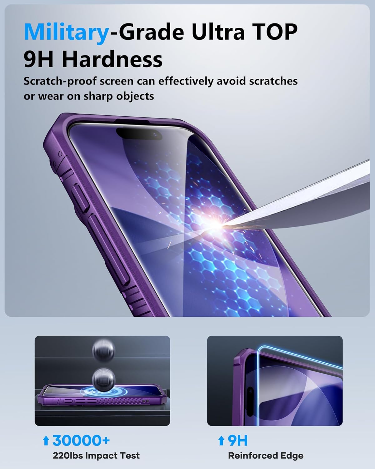 ATATOO for iPhone 17 Case Wallet with HD Tempered Glass Screen Protector [2 Pack], Card Holder & Slide Camera Cover, Military Grade Protection, Protective Case for iPhone 17 6.3" 2025, Dark Purple