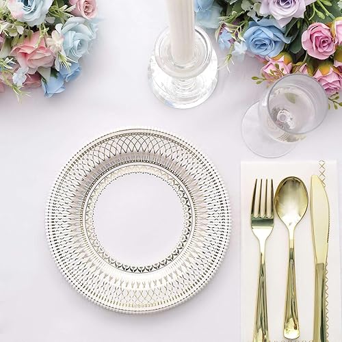 Efavormart - Paquete de 25 platos de papel de postre estilo vintage de porcelana dorada y blanca de 8 pulgadas, platos de fiesta desechables