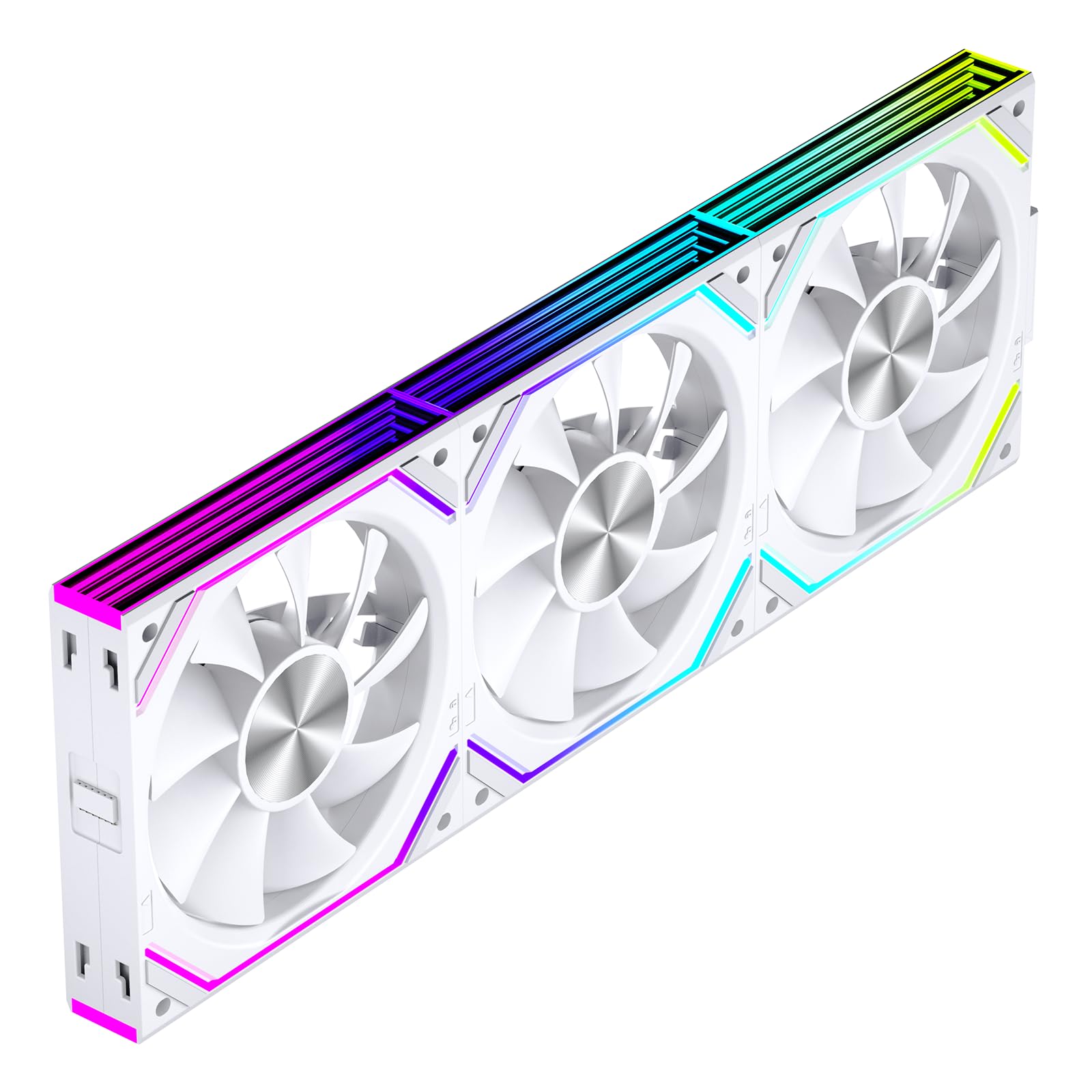 Jungle Leopard Interstellar-V2RS Daisy Chain RGB PC Lüfter 120MM 3er Pack,1850RPM/68CFM/2.4mmH2O,5V3PIN ARGB und 12V4PIN PWM Lüfter (White, Forward)