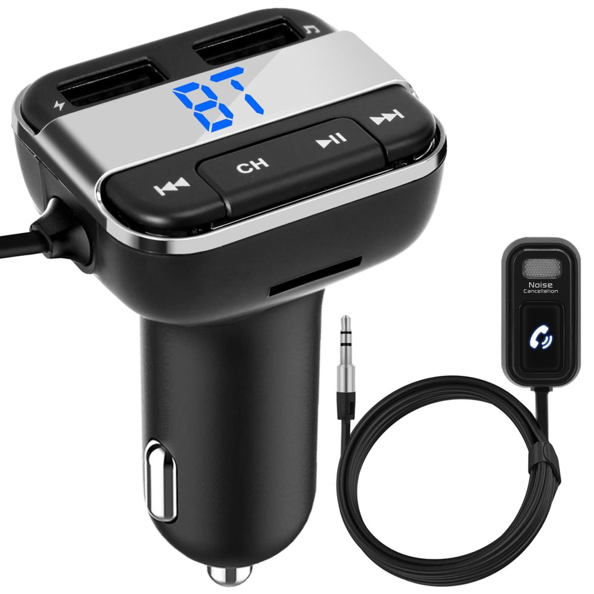 Cigarette Lighter Bluetooth FM Transmitter - Universal Wireless Car Bluetooth Adapter, Music Audio Stereo Radio Receiver w/Mic, Handsfree Calling, Siri/Google Asst, USB, SD Card Slot - Pyle PBT91.5
