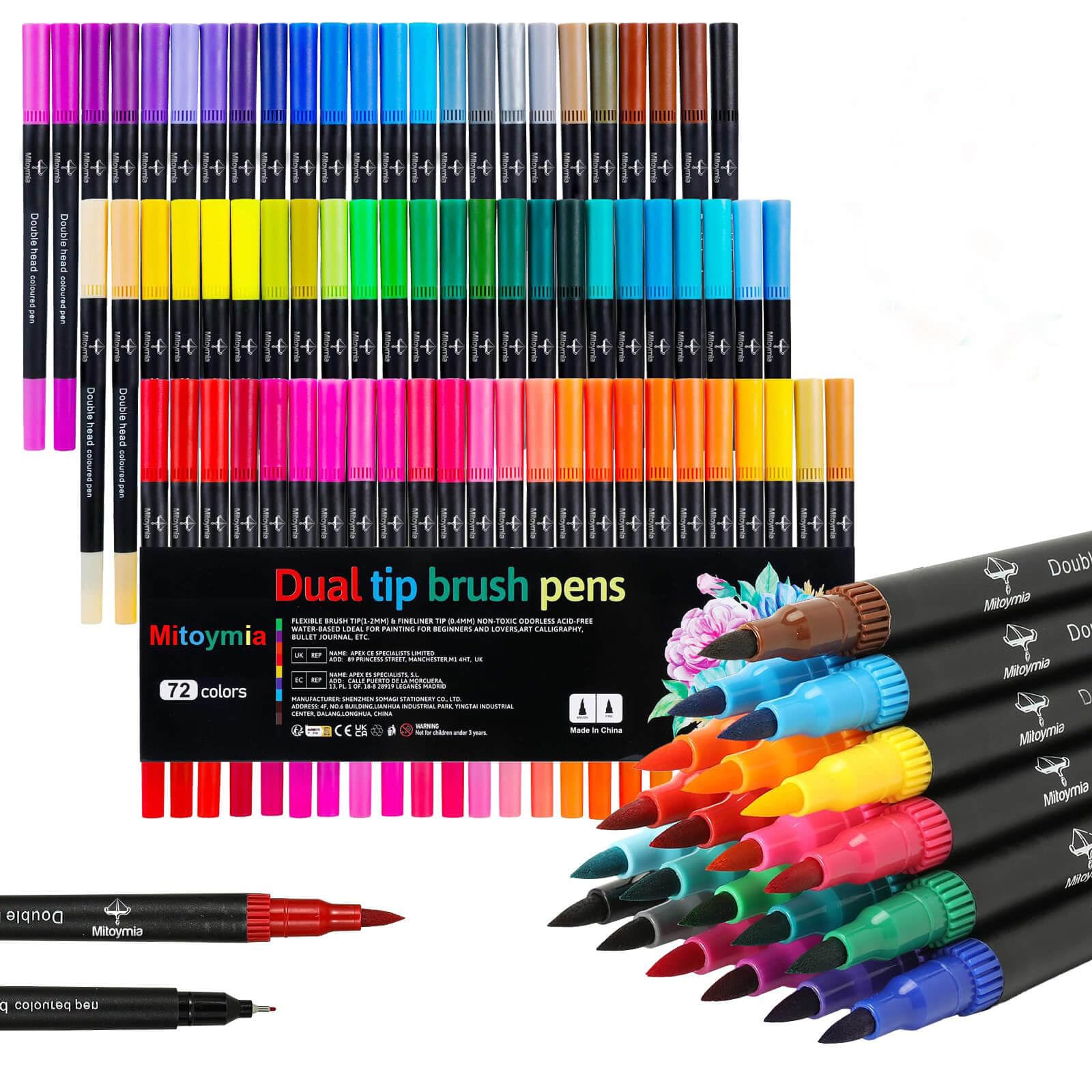 Mitoymia 72 Rotuladores Lettering de Colores, Rotuladores Punta Pincel Doble Punta,Plumones Lettering Brush Pens para Principiantes y Adultos Dibujo, Pintar, Caligrafía, Coloreado