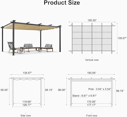Miniatura 70 de PURPLE LEAF - Pérgola/kiosco retráctil de metal de 10 x 12 pies con toldo para exteriores, patio, jardín, porche, playa, pabellón estilo enrejado