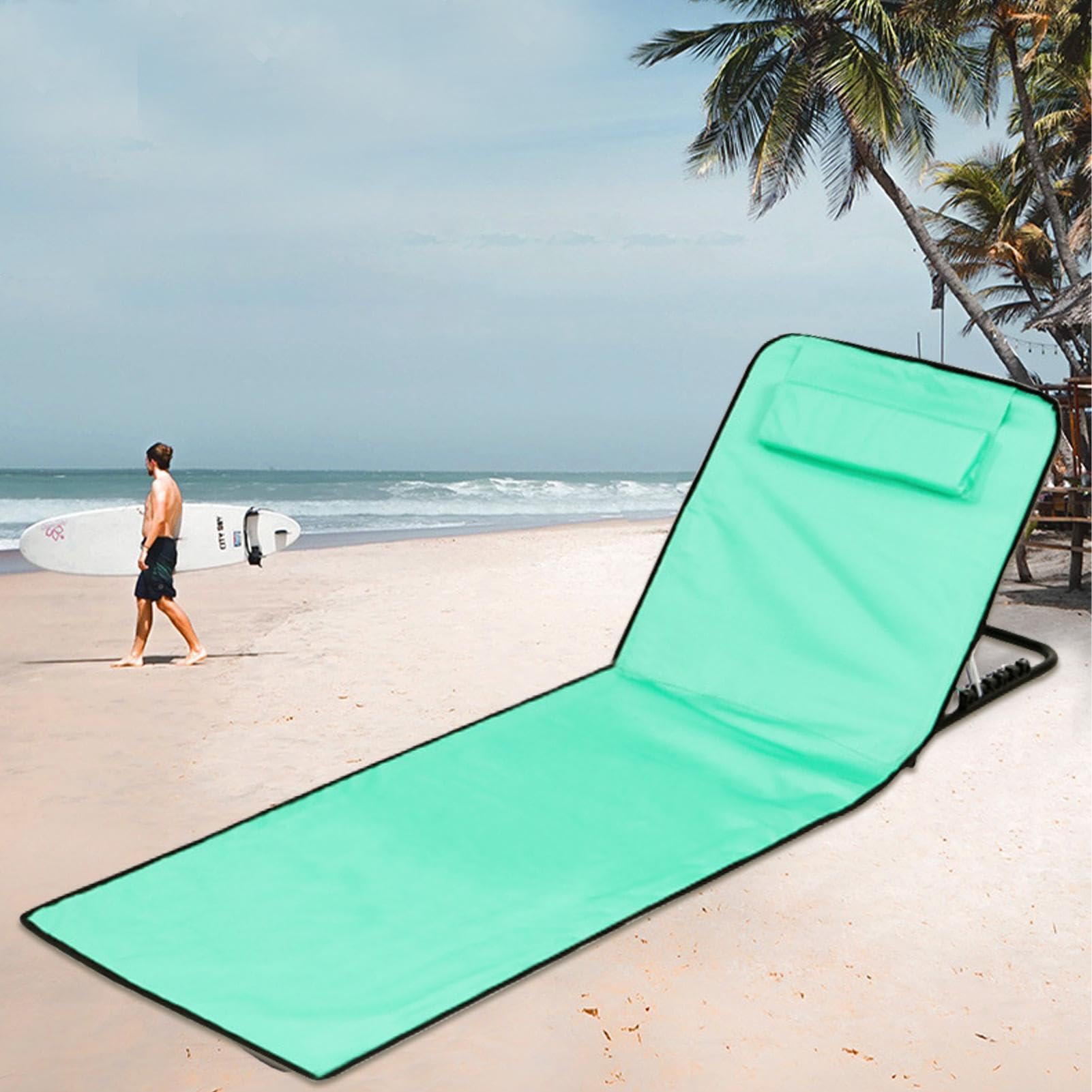 Sedia materassino da spiaggia Tappetino prendisole portatile | Sdraio da mare pieghevole con poggiatesta e schienale 160x52x38cm Per donne uomini giovani famiglia campeggio piscina picnic