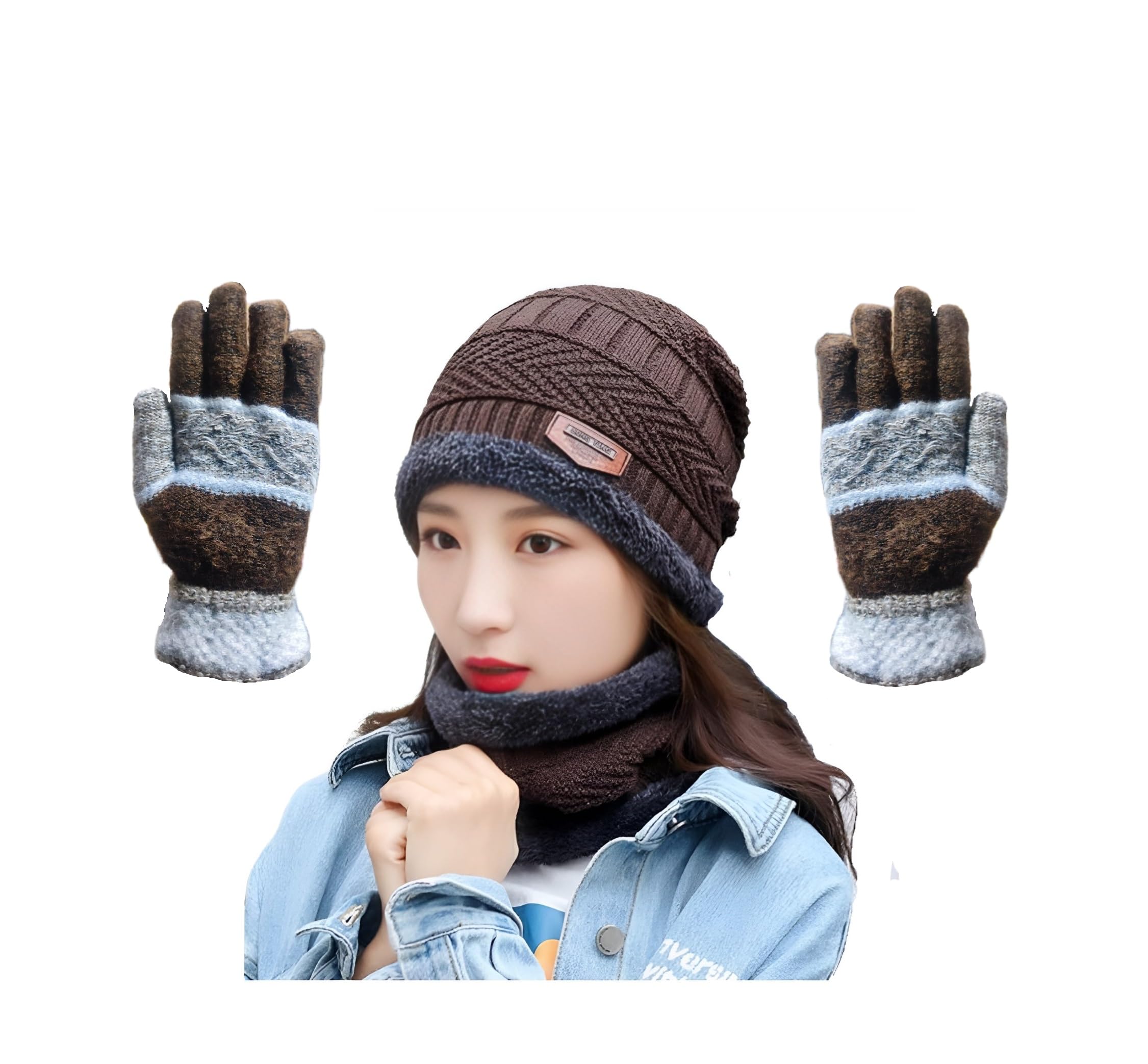 f y v Unisex Winter Beanie Cap with Neck Warmer | Cozy Knit Hat and Scarf Combo Set for Men & Women-picture-3