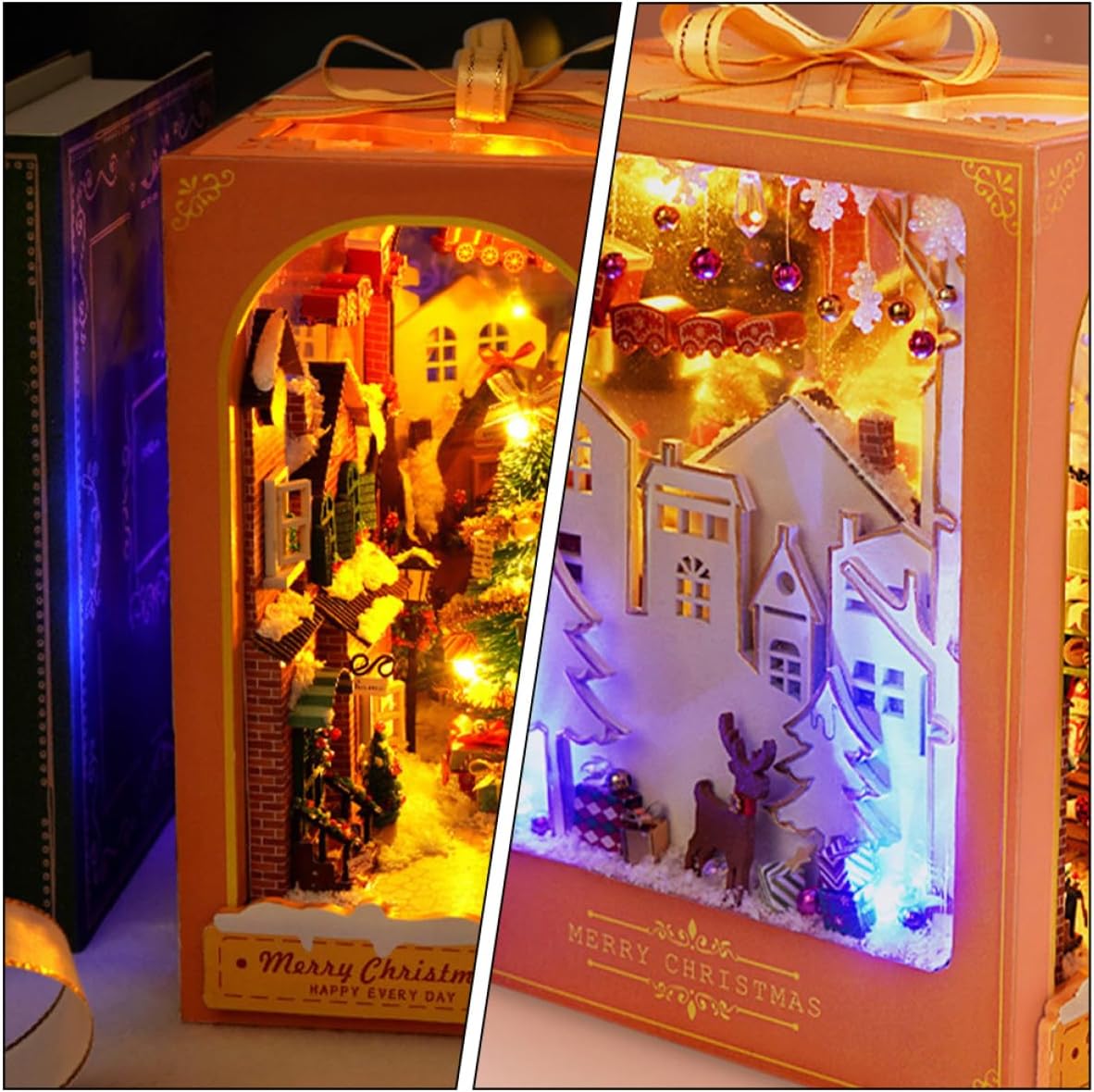 1set Wooden Assembly Model Kit Unfinished House Ornament for Christmas Decor Display Model for Desk Bookshelf Stylish Home Decoration No Battery Required