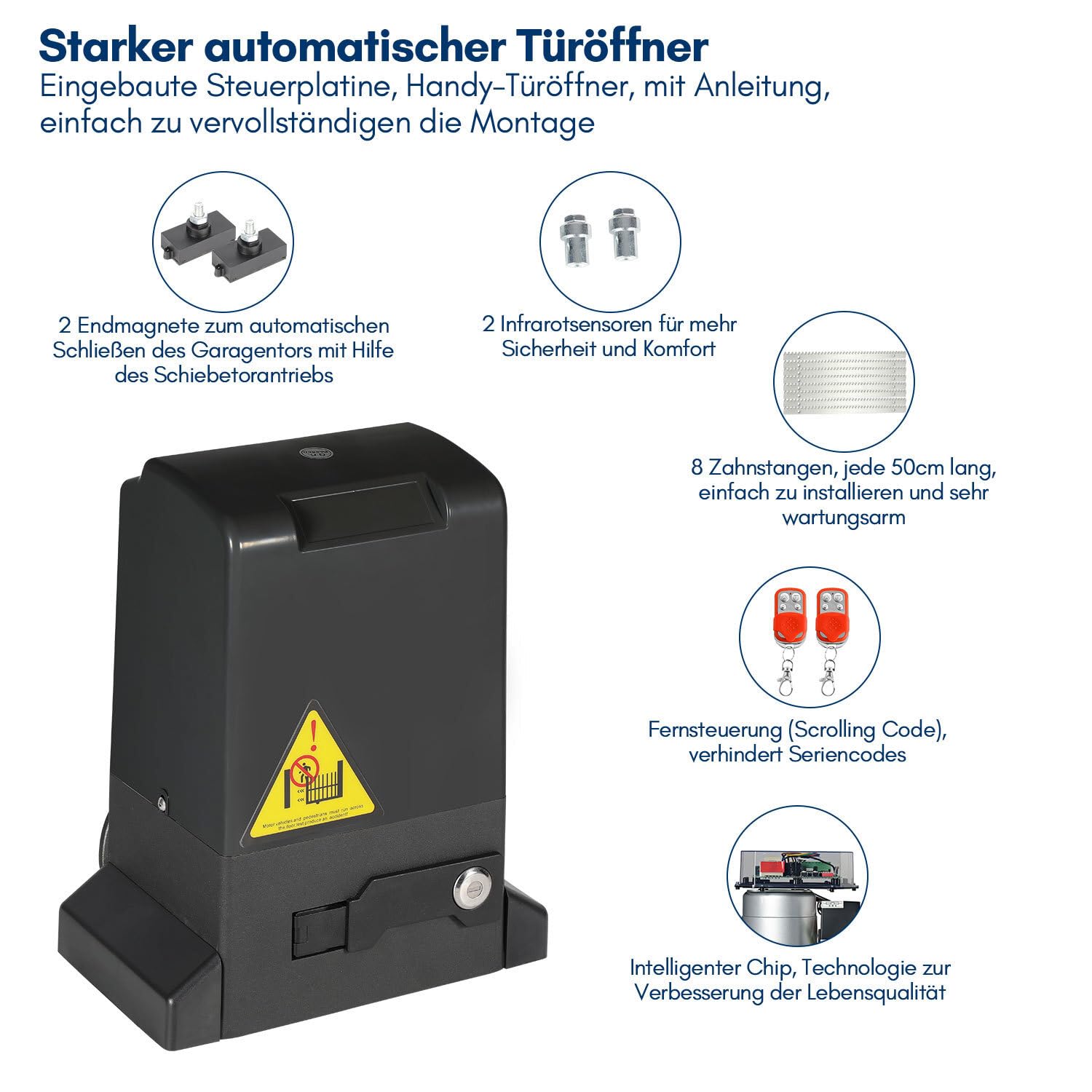 Actionneur de porte coulissante - 280 W - 600 kg - Avec télécommandes et fonction de fermeture automatique - Entraînement automatique de portail à battants - Noir